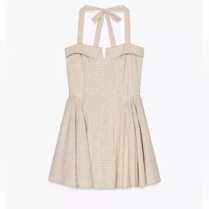 Zara Gingham Mini Halter Tan Dress